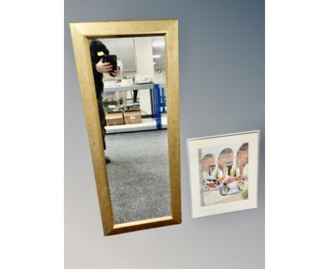 A contemporary gilt rectangular mirror, Roy Barrett limited edition print