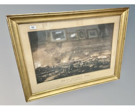 Continental monochrome print, a battle scene of 1850, 65 cm x 41 cm 