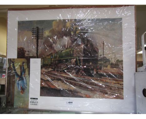 A reproduction Terance Cuneo print of locomotive  92220 - "Evening Star". 
