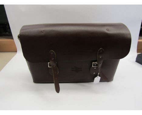 A brown leather guards stachel with British Rail double arrow logo and lamp fixing to side 