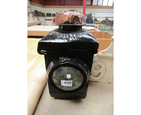 A cast iron B.R (E) crossing gate signal lamp exterior with copper chimney 