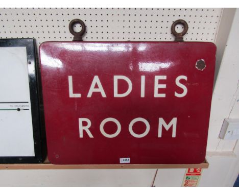 A B.R (M) double sided platform hanging LADIES ROOM, some enamel chips, 61 x 46cm 