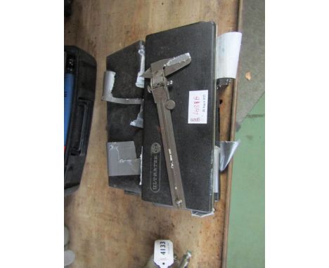 Three cased digital calipers, analog calipers, cased compass set etc 