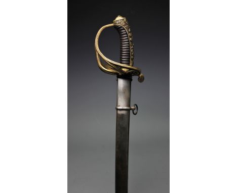 A replica officers sabre, with wire bound grip and brass hilt, in scabbard, 95cm
