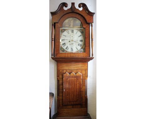 An early 19th century inlaid oak eight day longcase clock, the 36cm painted Roman numeral dial signed 'William Potts Pudsey',