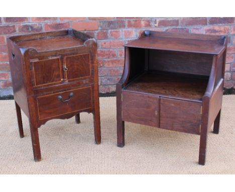 A George III mahogany tray top night commode, with two doors and drawer, on moulded legs, 77cm H x 49cm W x44cm D, with anoth