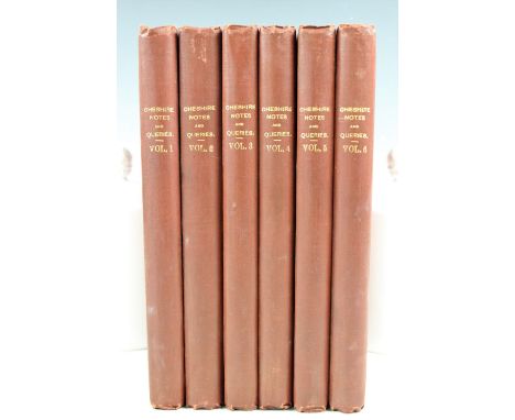 ASTLE (W), CHESHIRE NOTES AND QUERIES, 6 vols, plates, red cloth with gilt lettering, Stockport c1899