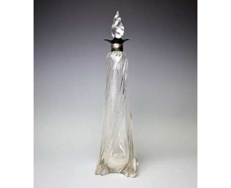 A large Victorian silver mounted glass decanter, Lee & Wigfull, Sheffield  1899, of twisted form with flame moulded finial, 4