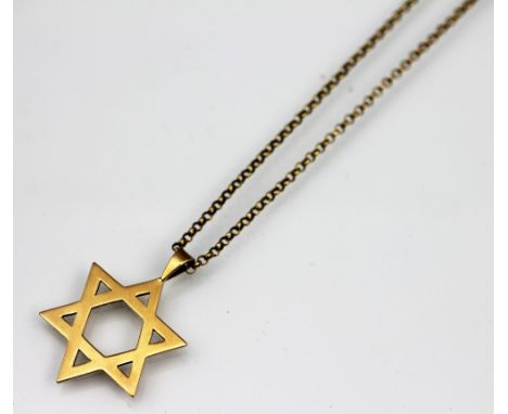 A 9ct yellow gold Star of David pendant with an attached Belcher link 9ct gold chain necklace, gross weight 16.2gms 