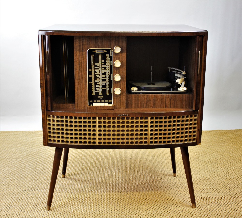 A vintage Decca walnut radiogram, 100cm, H x 86cm W, with a pair of ...