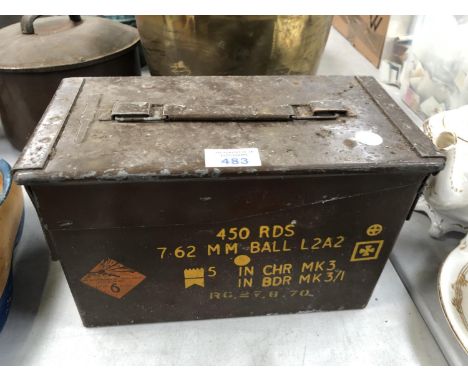 A VINTAGE METAL AMMUNITION BOX 