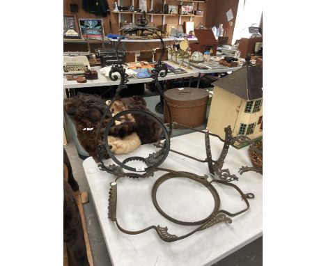THREE ASSORTED VINTAGE CAST METAL GARDEN HANGING LANTERN FRAMES 