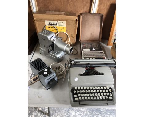 VARIOUS ITEMS TO INCLUDE REEL PLAYER, ALPHA PROJECTOR, TYPEWRITER ETC 