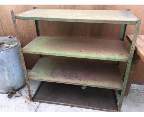 A VINTAGE FOUR SHELF METAL SHELVING UNIT 106CM X 45CM X 102CM 