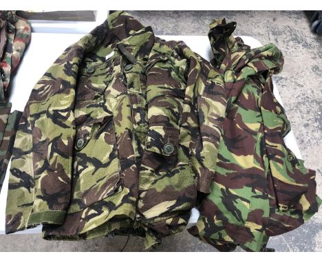 BRITISH ARMY - THREE CAMO JACKETS AND TWO TROUSERS (5) 
