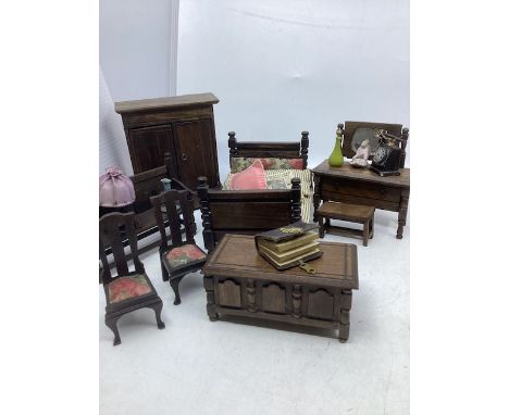 Antique dolls House dark wooden furniture to include Elgin Enfield-all antique with accessories to include a photograph minia