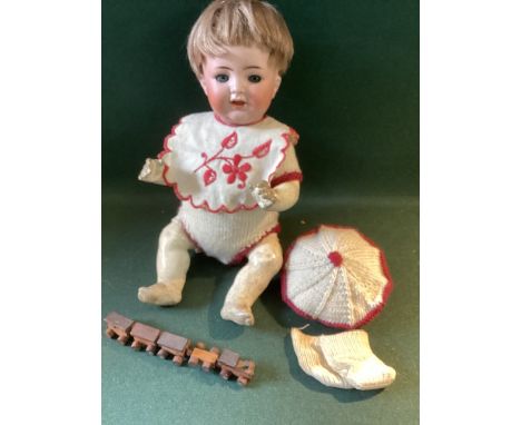Antique doll ; Kammer &nbsp;&amp; &nbsp;Reinhardt 126 Simon and Halbig cabinet sized c 10&rdquo; bisque head baby doll -neat 
