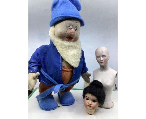 Antique dolls &nbsp;German Marseille oriental tiny bisque head c 2.3&rdquo; with wig and inset fixed glass eyes and a German 