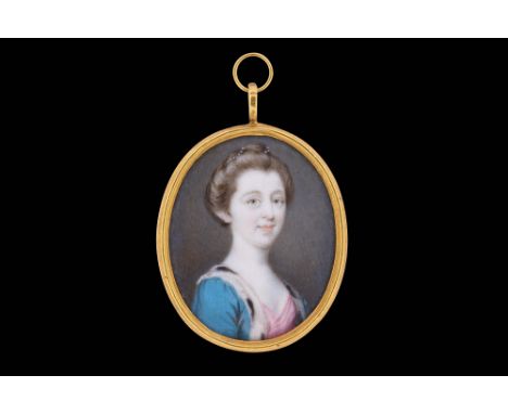 GERVASE SPENCER (BRITISH circa 1715-1763)
Portrait miniature of a Lady, wearing blue dress trimmed with ermine, pink undersli