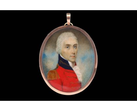 ENGLISH SCHOOL (circa 1800)
Portrait miniature of an Officer, wearing the uniform of an Aide de Camp - red coatee with gold l