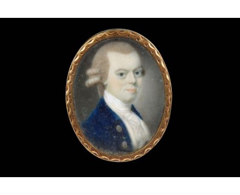 ENGLISH SCHOOL (CIRCA 1750)
Portrait miniature of a Gentleman, wearing blue coat with silver buttons, white waistcoat, frille