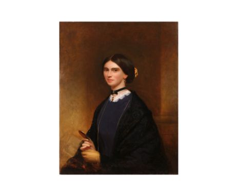 ATTRIBUTED TO MICHAEL MULREADY (BRITISH c.1808-1899)
Portrait of a Lady, traditionally identified as Charlotte Brontë, holdin