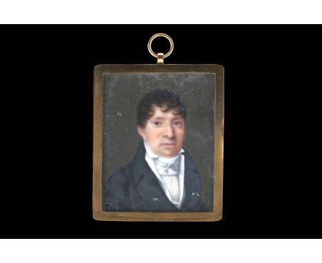 CONTINENTAL SCHOOL (CIRCA 1815)
Portrait miniature of a Gentleman, wearing a black coat, white waistcoat, white chemise and t