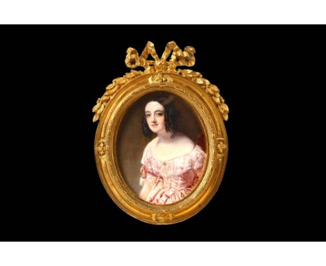 ROBERT THORBURN A.R.A. (1818-1885). 

Portrait miniature of a Lady, wearing a pink dress with white falling lace neckline and