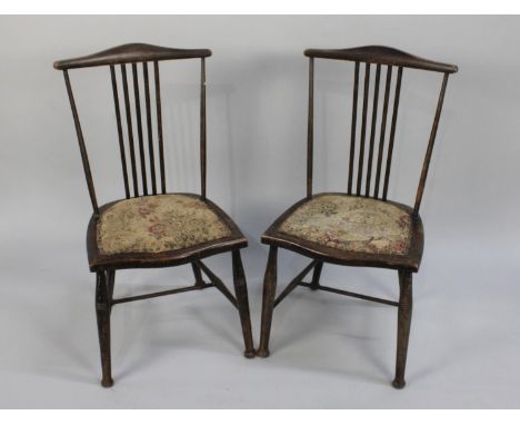 A Pair of Edwardian Ladies Bedroom Chairs with Tapestry Padded Seats 