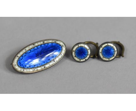 A Charles Horner Sterling Silver and Enamel Oval Brooch, Stamped to Back "Sterling Silver" and with Monogram Mark Together wi