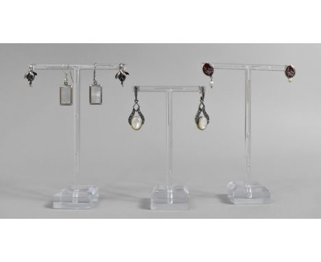 Four Pairs of Silver Earrings with Enamel, Pearl, Mother of Pearl and Onyx 