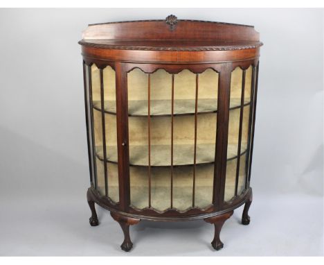 An Edwardian Mahogany Bow Fronted and Galleried Two Shelf Display Cabinet on Short Cabriole Supports with Claw and Ball Feet,