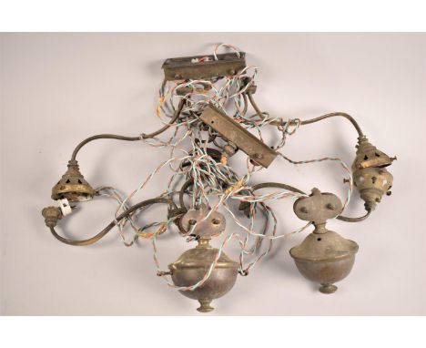 A Vintage Brass Rise and Fall Four Branch Ceiling Light with Counter Weights, 50cm wide in Need of Rewiring and Restoration 
