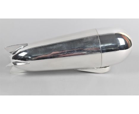 A Silver Plated Novelty Cocktail Shaker in the Form of a Zeppelin Airship Complete with Stacking Cups, Flask etc, 24cm high 