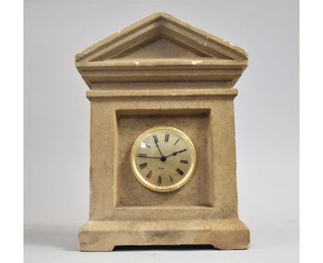 A Reconstituted Stone Mantle Clock of Architectural Form Together with a Pair of Slate Capital Mounts 