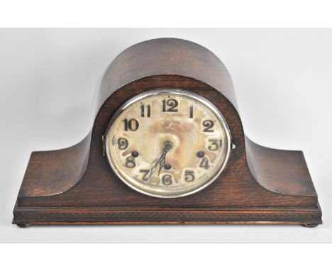 A Mid 20th Century Oak Cased Westminster Chime Napoleon Hat Mantle Clock, 40cm wide 
