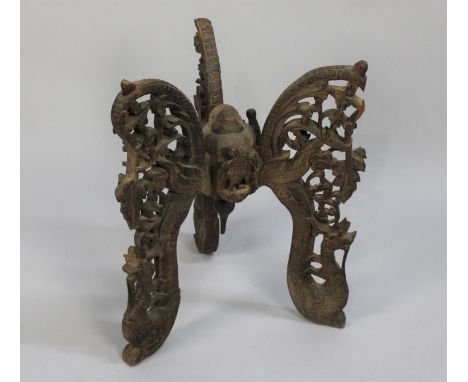 An Oriental Carved Tripod Stand, Missing Circular Top, 57cm high 