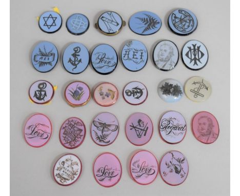 A Collection of 19th/20th Various Circular and Oval Decorated Discs and Button Tops 