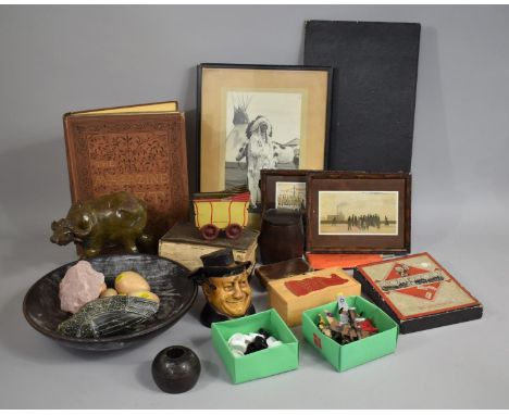 A Collection of Various Sundries to Comprise Staunton Boxwood House Martin Chess Set, Continental Tobacco Pot, Hardstone Buff
