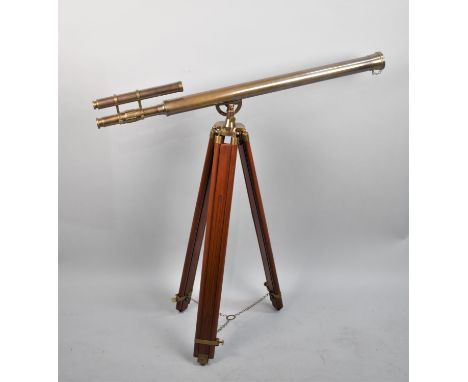 A Reproduction Brass 19th Century Style Telescope on Brass Mounted Tripod, 96cm long 