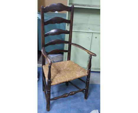 A Late 19th Century Rush Seated Ladder Back Armchair 