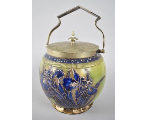 An Edwardian Silver Plate Mounted Ceramic Biscuit Barrel by Carlton Ware 