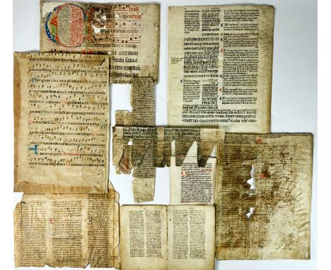 DISJECTA MEMBRA -- COLLECTION of c. 40 manuscript fragments from the 14th/15th c., written on vellum, partly retrieved from r