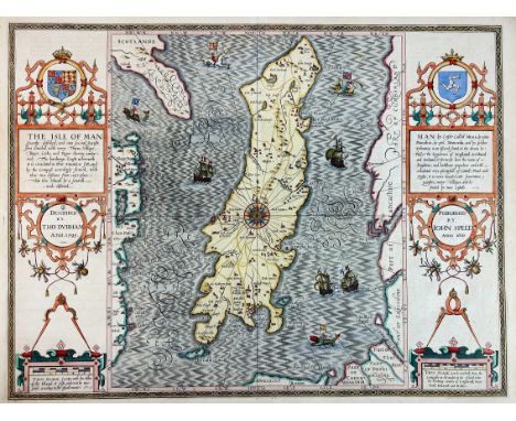 GREAT BRITAIN -- "THE ISLE OF MAN (…). Described by Tho Durham Ano. 1595". Lond., J. Speed, 1610. Cont. handcold. engr. map d