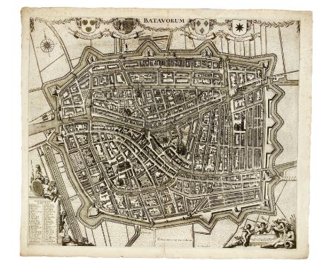 LOW COUNTRIES -- LEIDEN -- "LUGDUNUM BATAVORUM". (Leiden), 1675. Engraved plan of the city by C. Hagen on 3 loose sheets: I. 