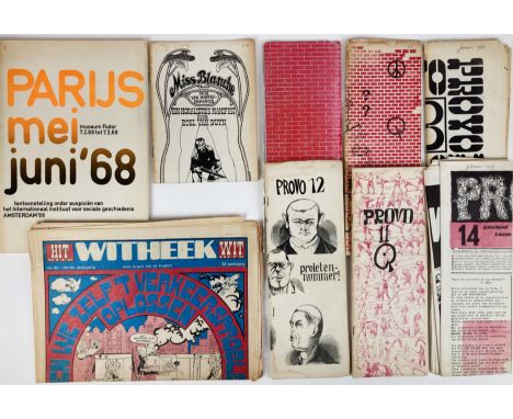 PROVO. Nr. 4, 10-14. Amst., 1965-67. 6 odd issues of this periodical. Tall 8°. Owrps. (Some traces of use, some marginal stai