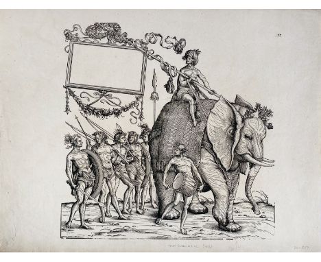 BURGKMAIR I, Hans (1473-1531). (Man riding an elephant and holding a frame) &amp; (People of Calicut). (Vienna, M. A. Schmidt