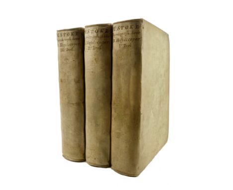 STOKE, M. Rijmkronijk. Met historie- oudheid- &amp; taalkundige aanmerk. d. B. Huydecoper. Leyden, J. le Mair, 1772. 3 vols. 