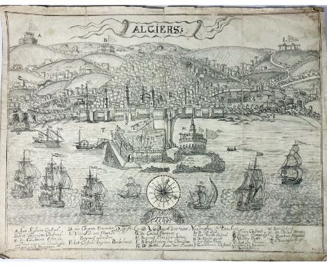 NORTH AFRICA -- "ALGIERS 1733". 17??. Drawing (copy of an existing print?) in ink and grey wash depicting the harbour of Algi