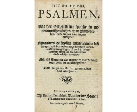 PSALMS -- MARNIX van St. ALDEGONDE, Ph. v. Het Boeck der Psalmen. Uyt der Hebreïscher sprake in nederduytschen dichte op de g